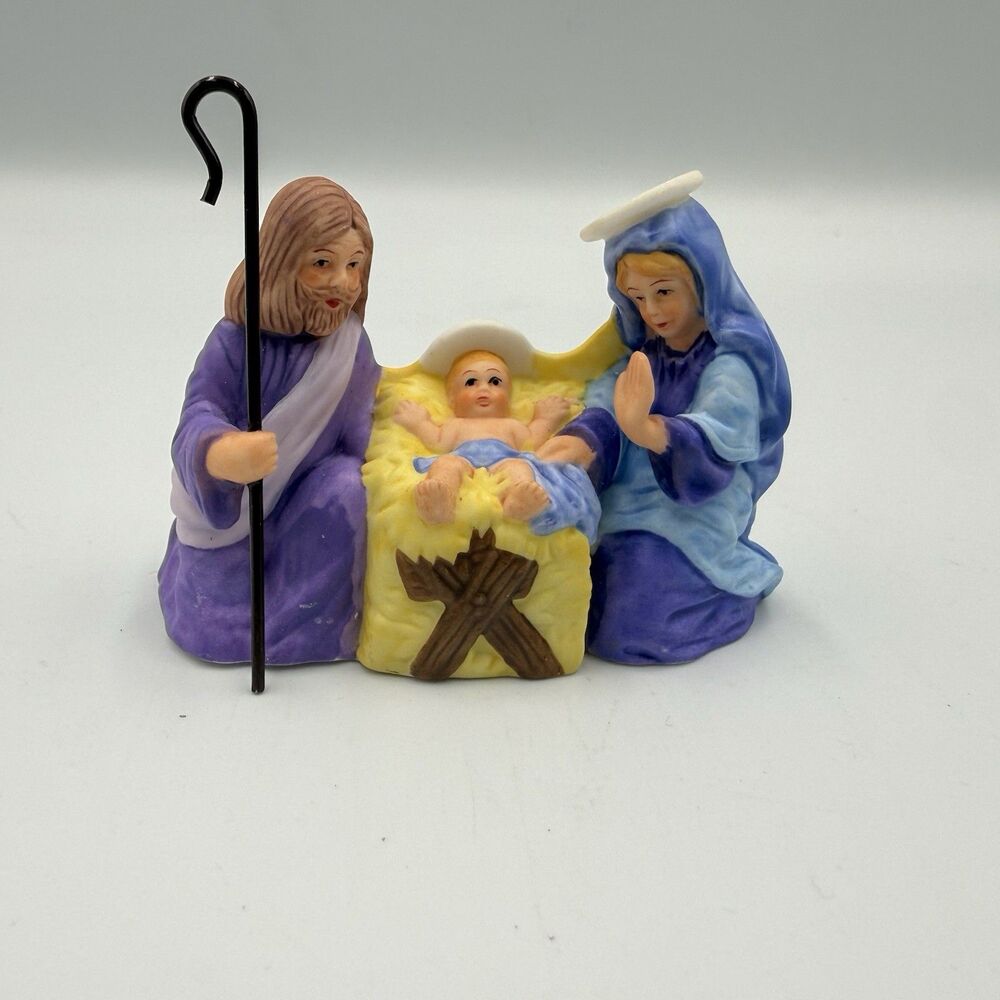 Vintage Porcelain Illuminated Nativity Figurine Mary Joseph Baby Jesus No Cord.
